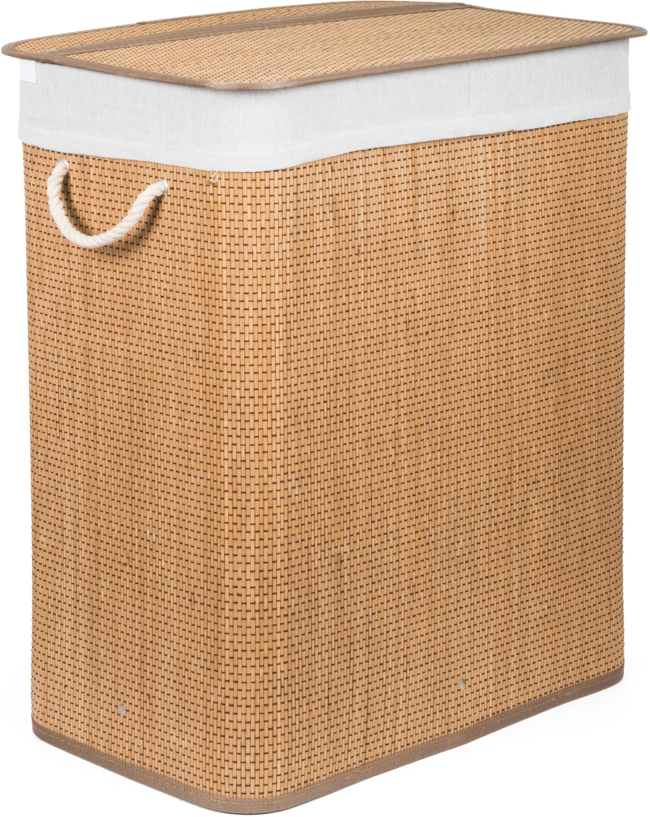 G21 Kôš na bielizeň 105 l s rozdeľovačom, bambusový s bielym košom