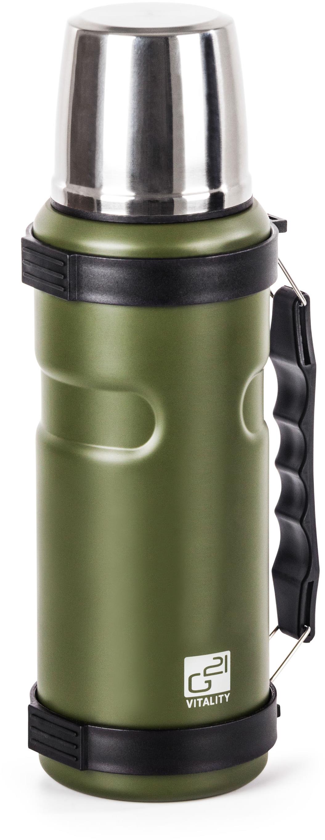 G21 Termofľaša na pitie, 1000 ml, khaki zelená s rukoväťou