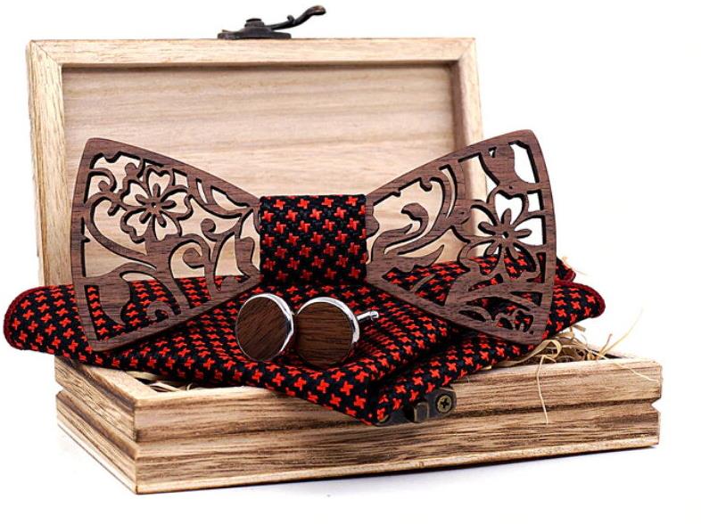 Gaira Drevené manžetové gombíky s motýlikom a vreckovkou 709091