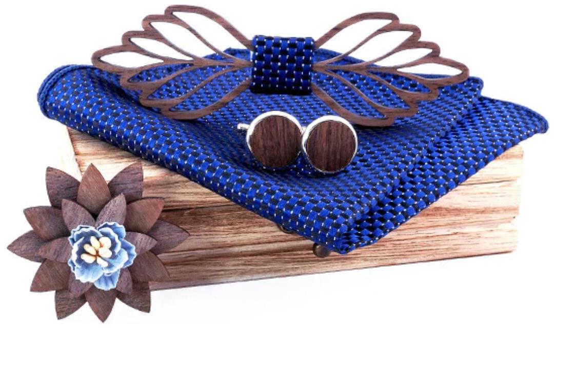 Gaira Drevené manžetové gombíky s brošňou, motýlikom a vreckovkou 709212