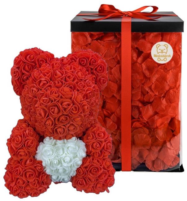Medvídárek Big Romantic 40 cm svetlo červený s bielym srdcom