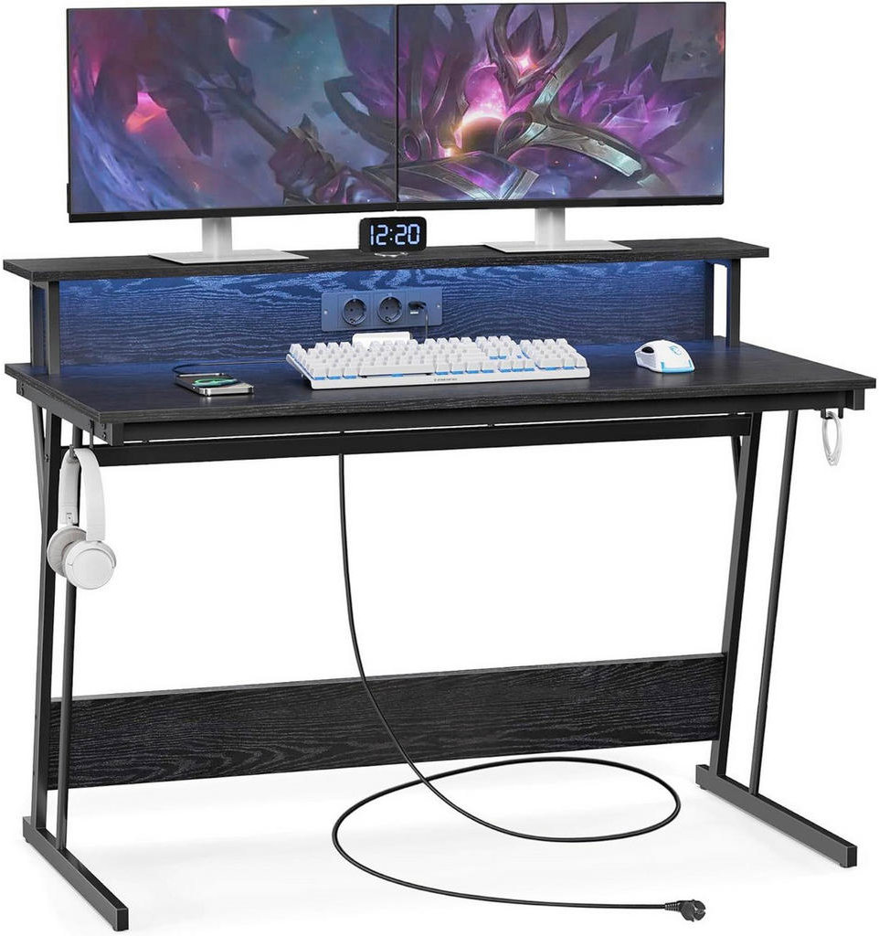 Songmics Herný stôl Hill s LED osvetlením čierny