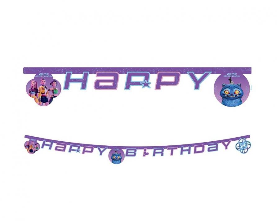GoDan Papírová girlanda Happy Birthday K-POP DEMON HUNTERS, Lovci démonů, 200 cm