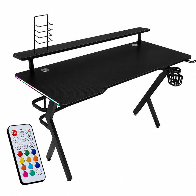 KIK KX2638 Herní stůl LED RGB, nástavec na monitor 120 × 60 cm, dálkové ovládání, černý