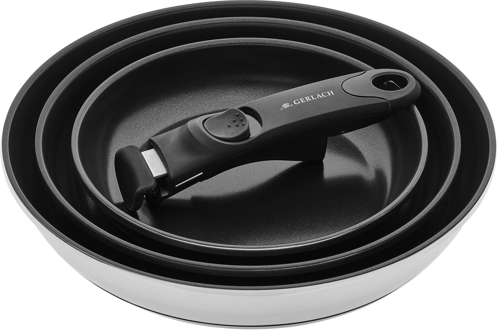 Gerlach Sada panvíc 4 ks 20/24/28 cm ILAG XERA DUR 2 + Odnímateľná rukoväť 1 ks SMART STEEL