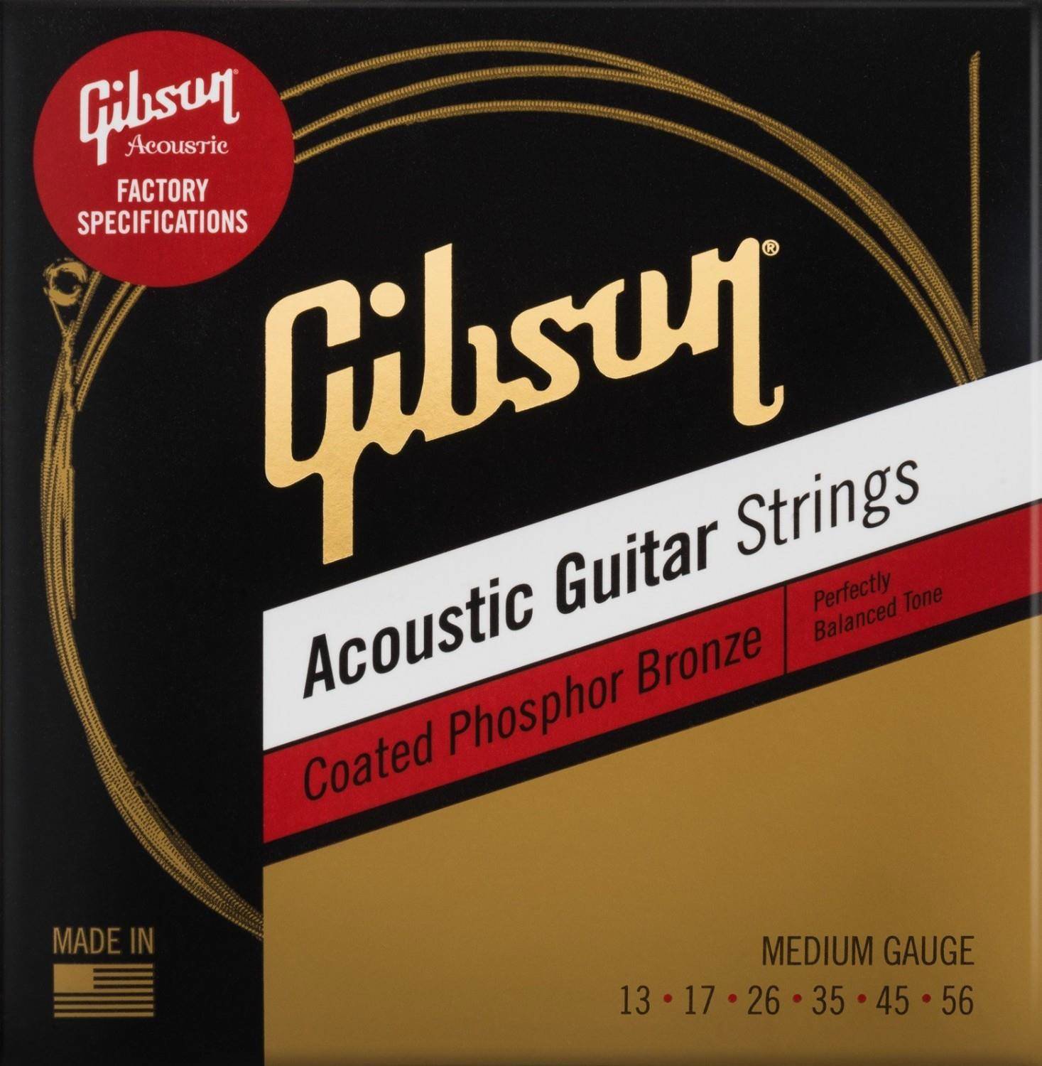 Gibson SAG-CPB13 Coated Phosphor Bronze Acoustic Guitar Strings 13-56 Medium