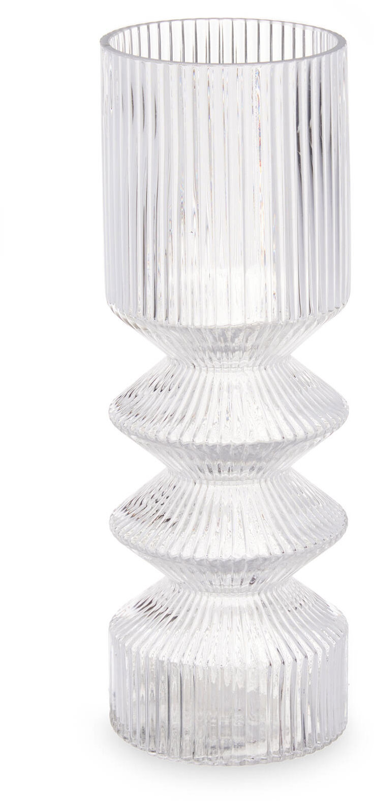 Giftdecor Skleněná váza, rýhované sklo, 8 × 23 cm, transparentní