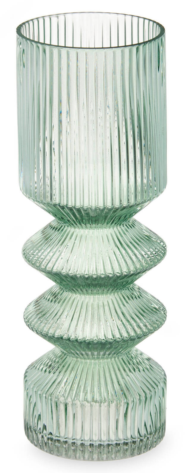 Giftdecor Skleněná váza, rýhované sklo, 8 × 23 cm, zelená