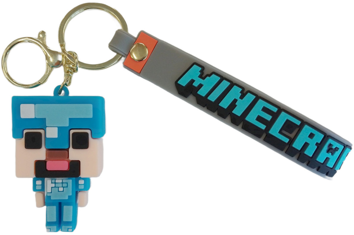 Bagito Minecraft Diamantový Steve s pútkom a karabínou – Detská kľúčenka