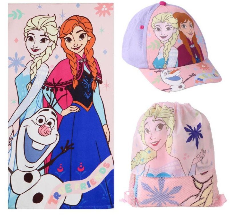 Disney Frozen: Anna & Elsa - set osušky, kšiltovky a gym pytlíku