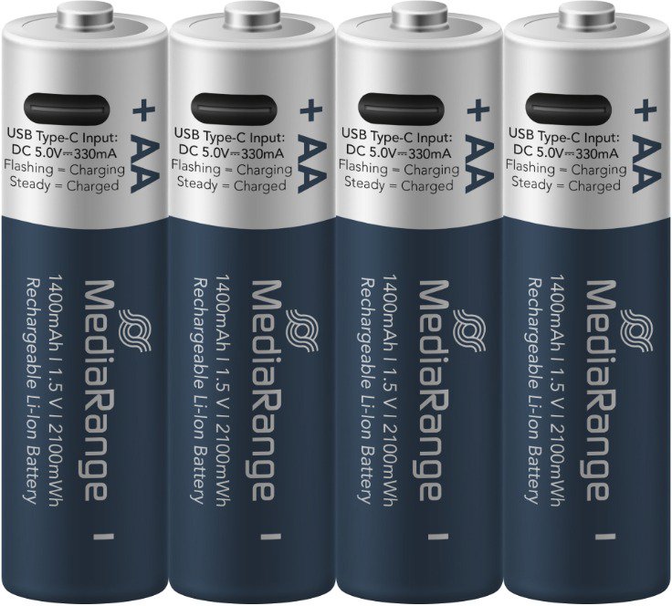 MediaRange USB-C Li-Ion Mignon AA, 1,5 V, 1400 mAh, 4 ks