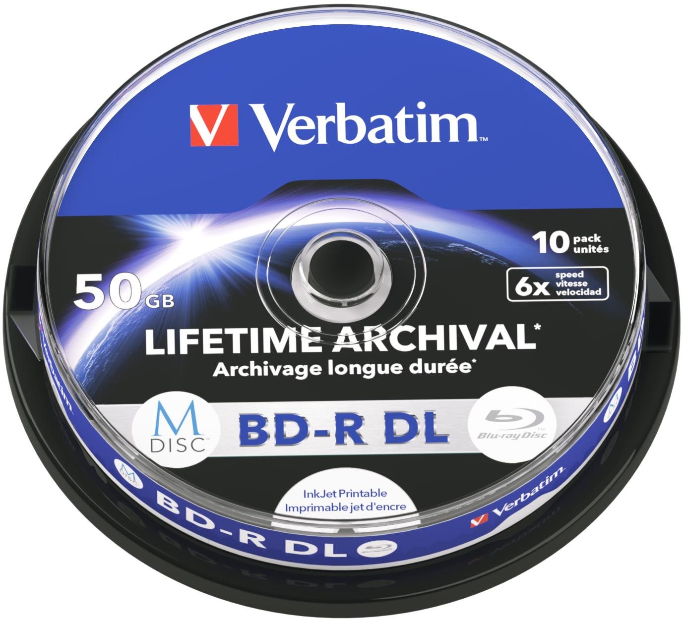 VERBATIM M-DISC BD-R DL 50 GB, 6x, printable, spindle 10 ks