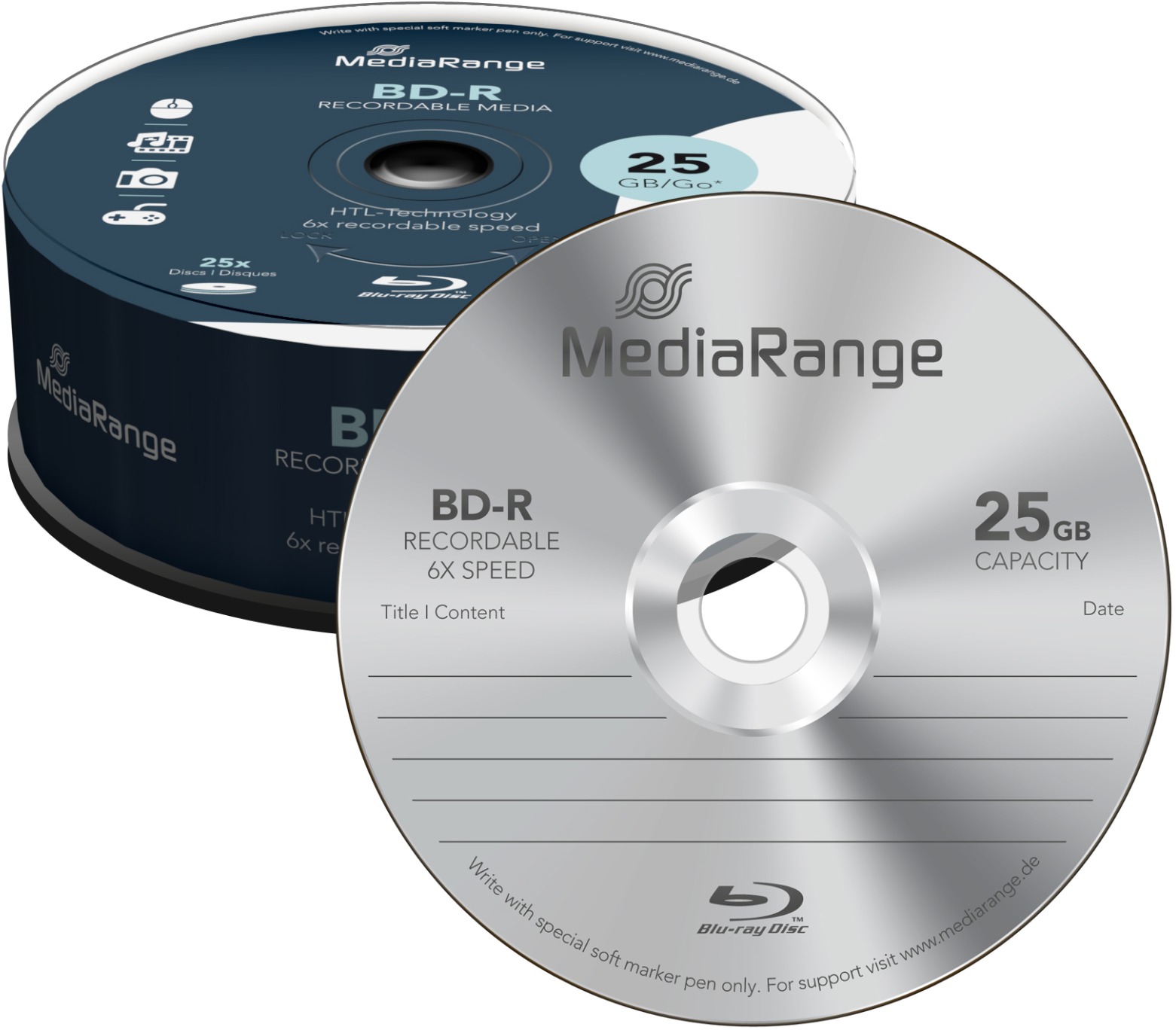 MediaRange BD-R (HTL) 25 GB, 25 ks cakebox