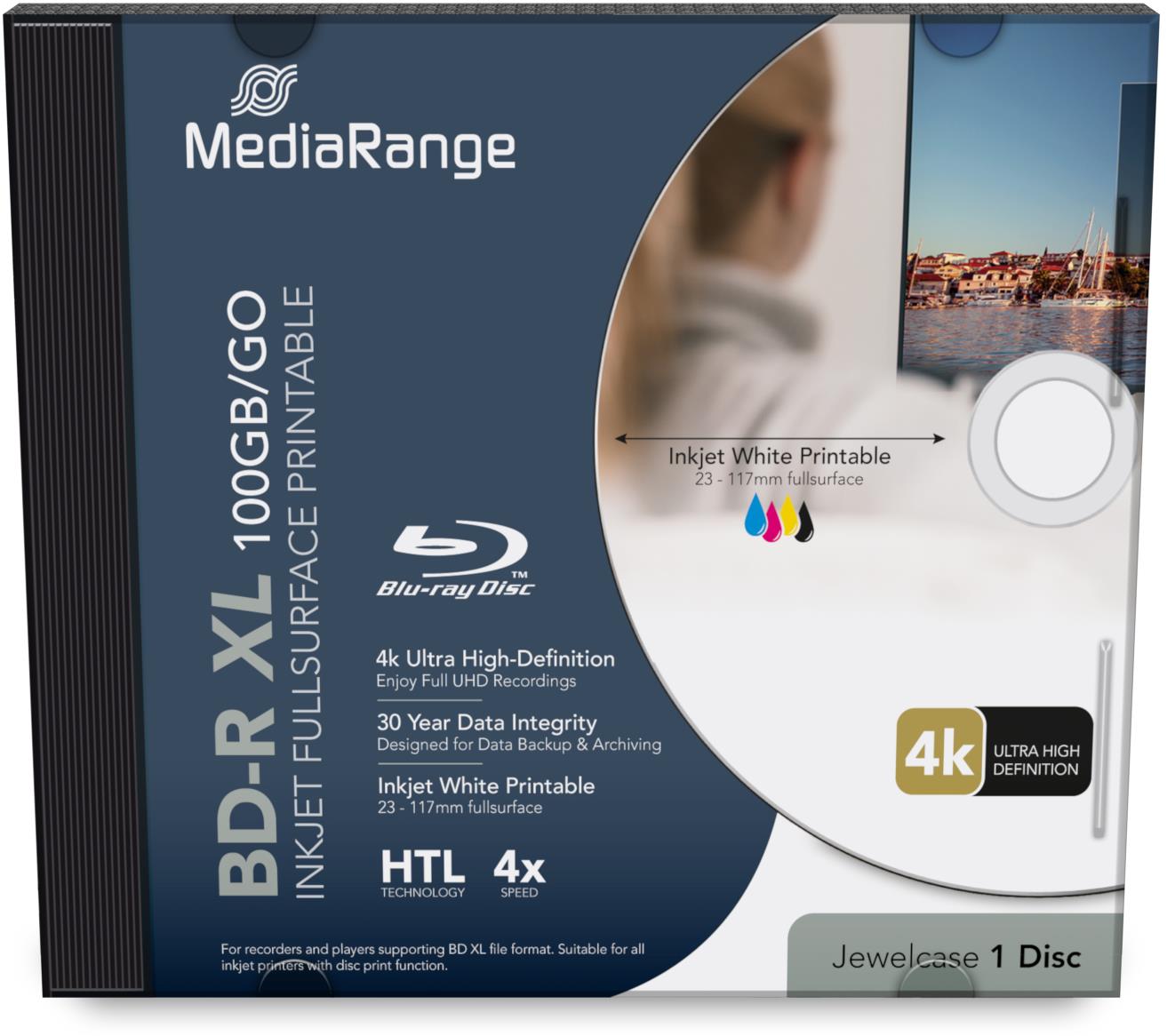 MEDIARANGE BD-R XL 100GB, 4x, printable, jewel case 1 ks
