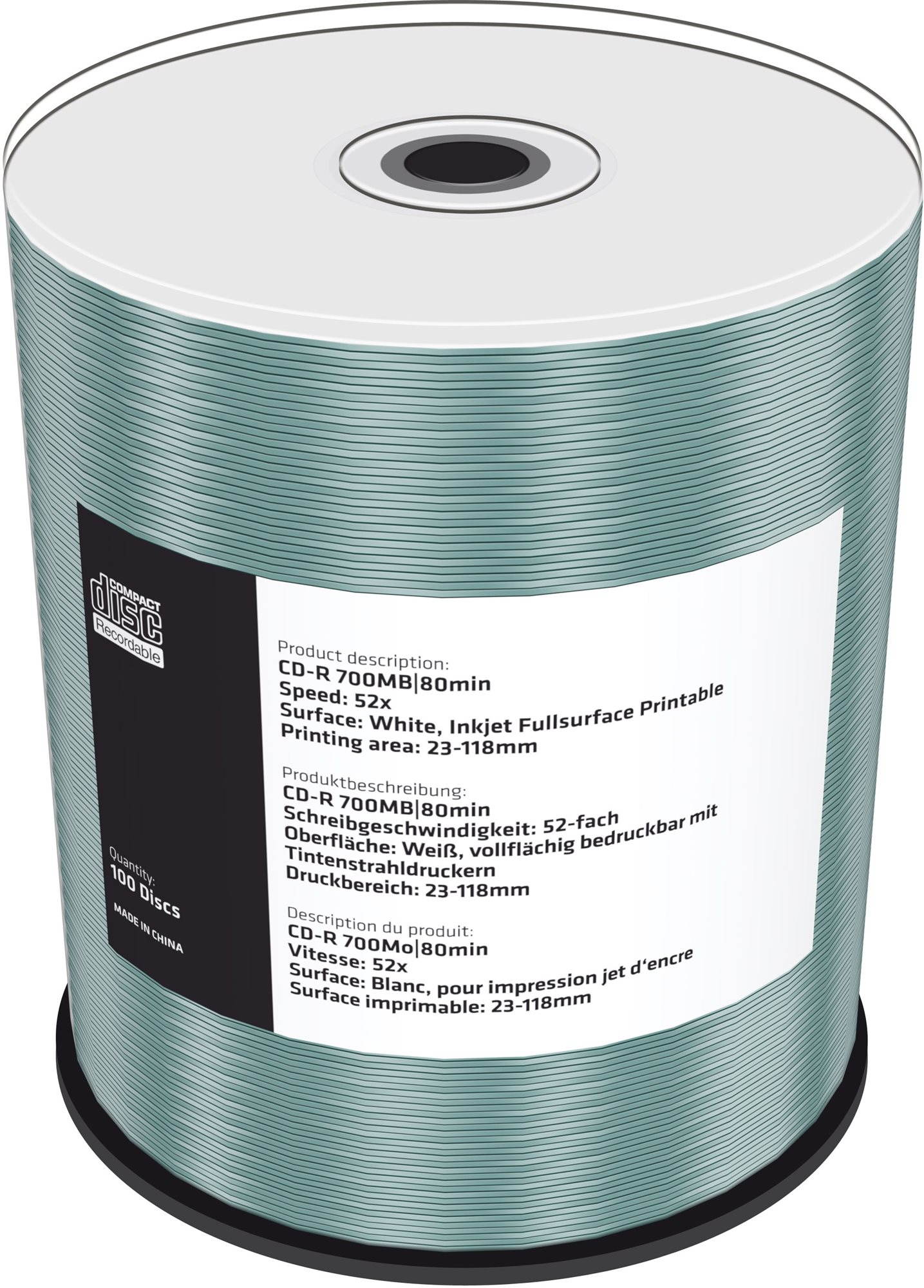 MediaRange CD-R Inkjet Fullsurface Printable 100ks cakebox