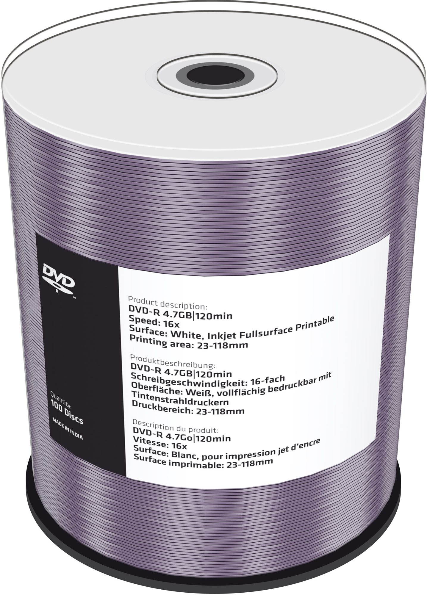 MediaRange DVD-R Inkjet Fullsurface Printable 100 ks CakeBox