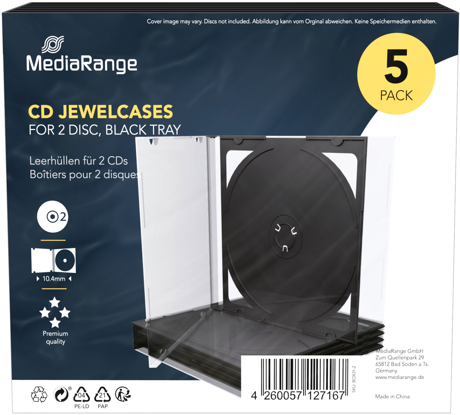 MEDIARANGE 2 CD 10,4 mm čierny – 5 ks/bal