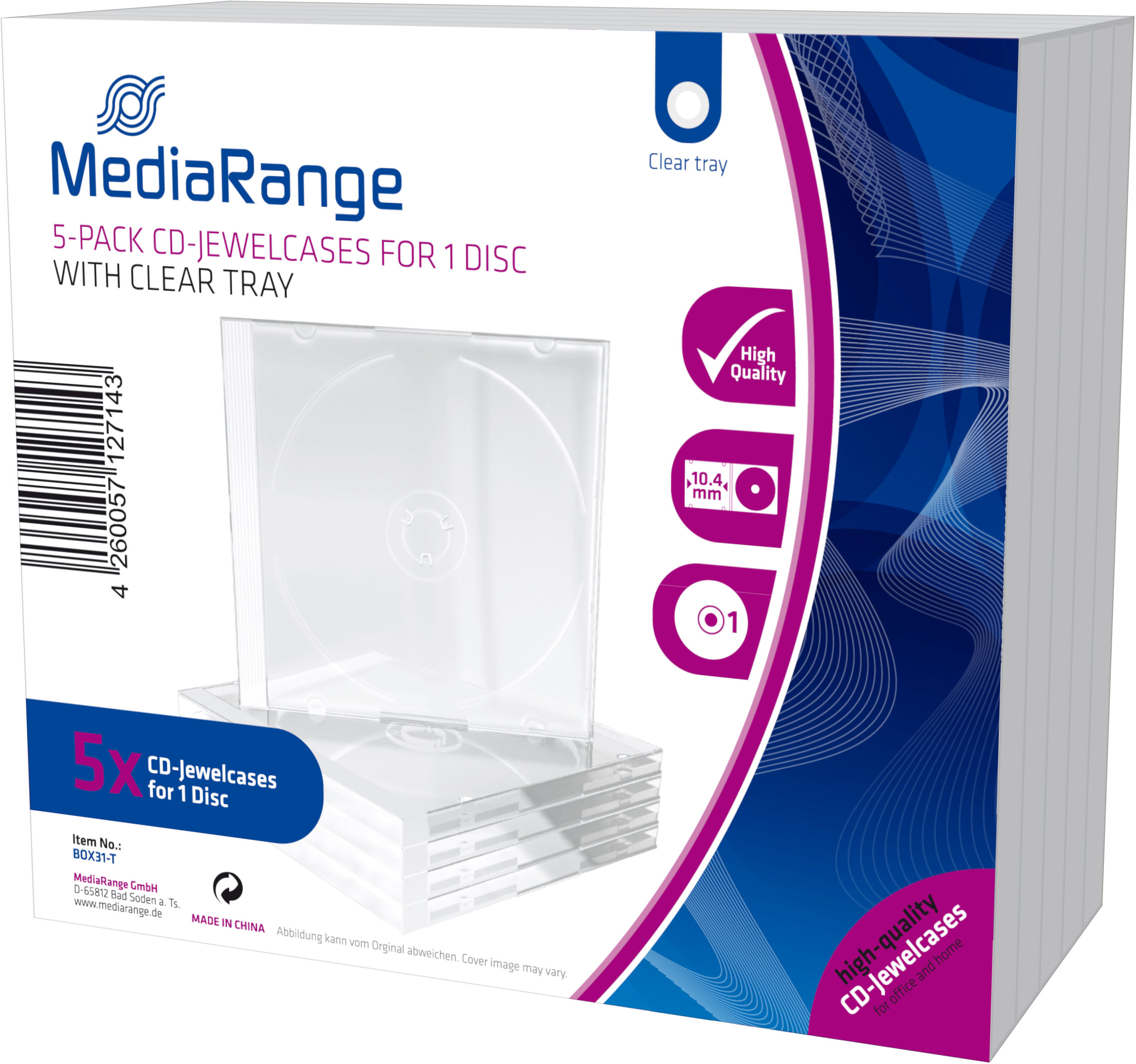 MEDIARANGE 1 CD 10,4 mm číry – 5 ks/bal