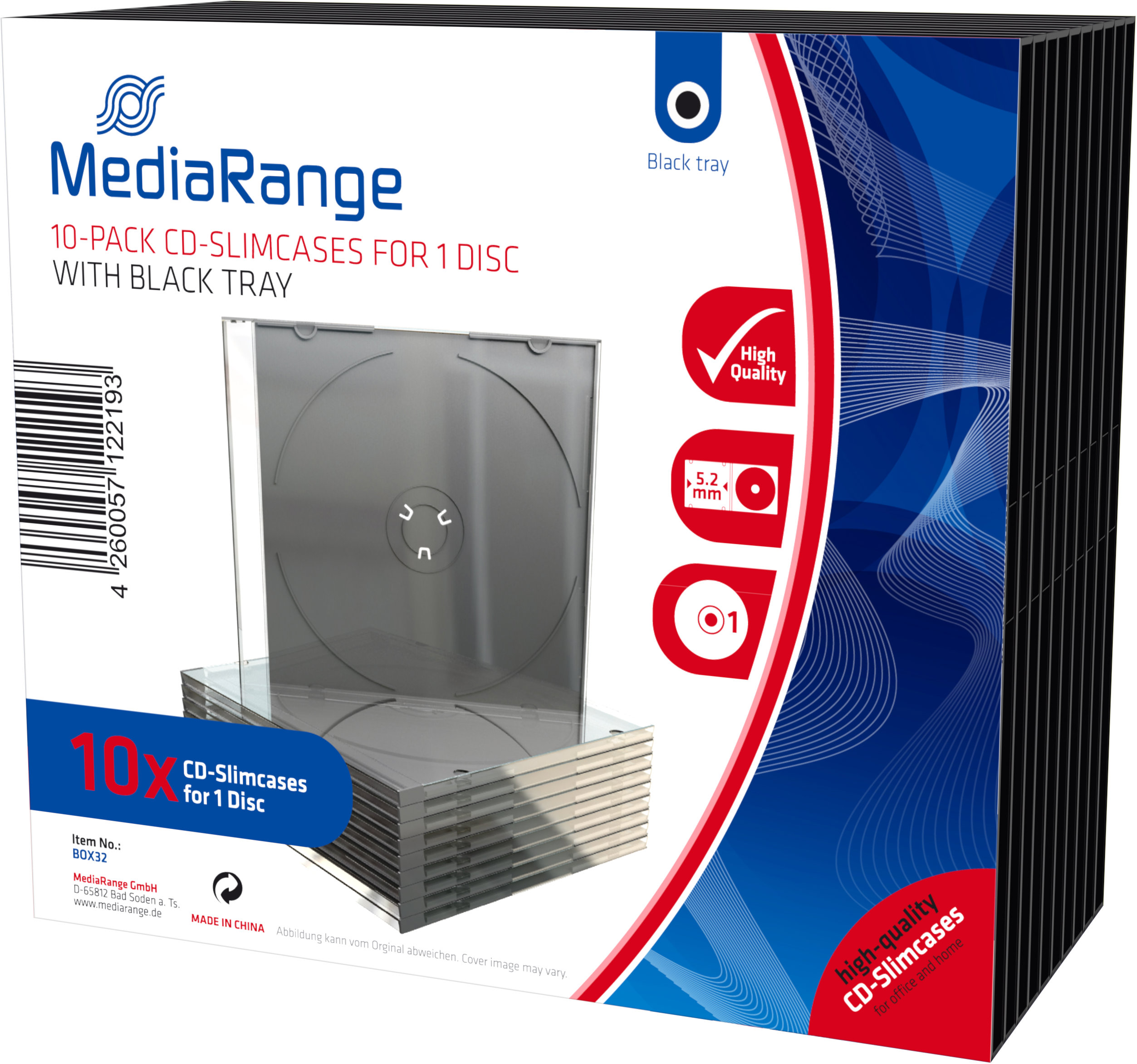 MEDIARANGE 1 CD 5.2 mm + tray čierny 10ks/bal