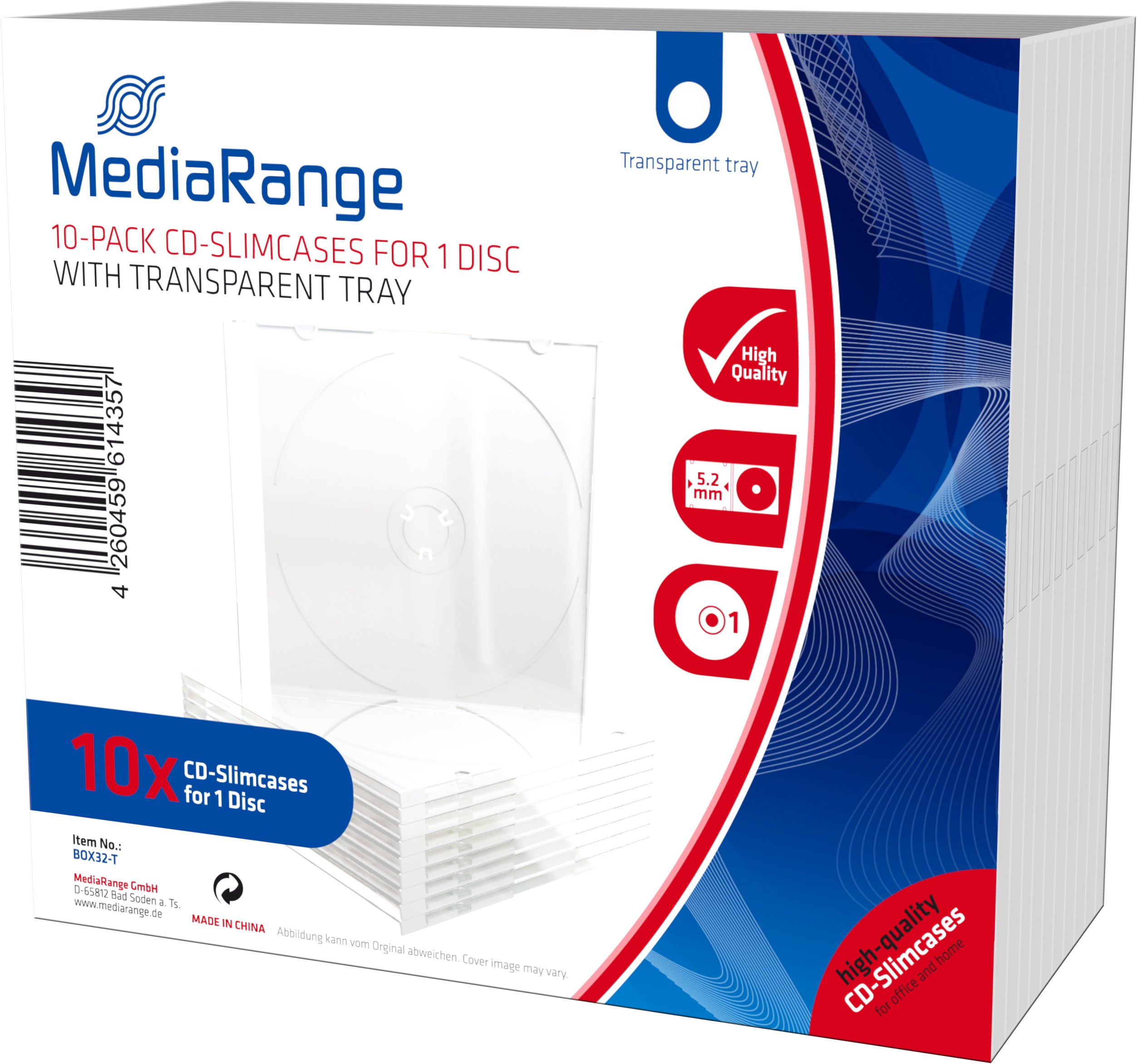 MEDIARANGE 1 CD 5,2 mm + tray číry 10 ks/bal
