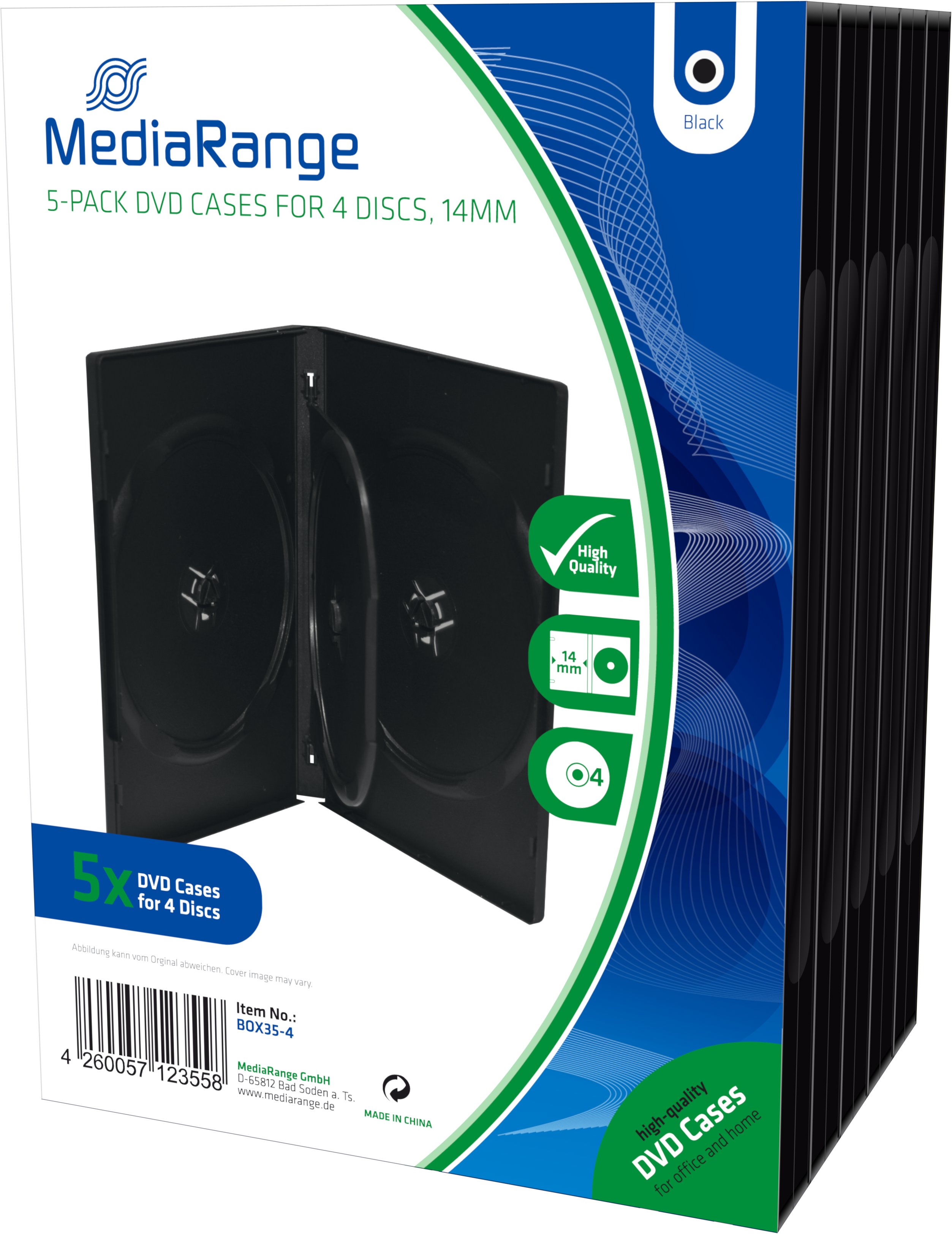 MEDIARANGE 4 DVD 14 mm čierny - 5ks/bal