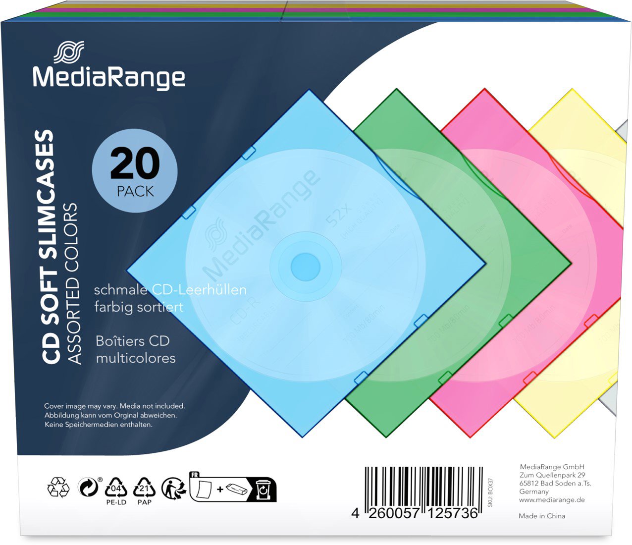 MEDIARANGE 1 CD 5 mm farebné (5× 4) – 20 ks/bal