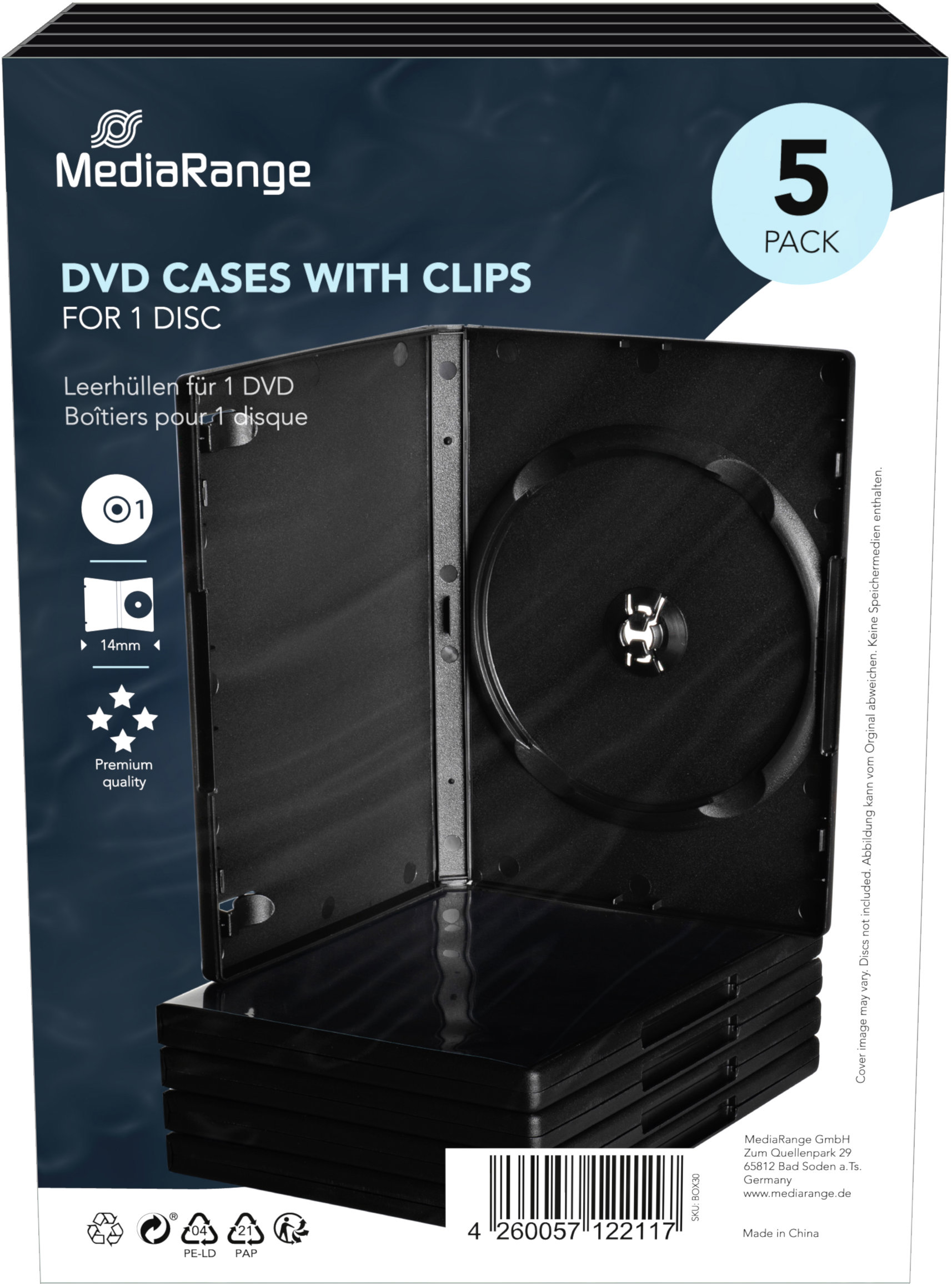 MEDIARANGE 1 DVD 14 mm čierny - 5 ks/bal