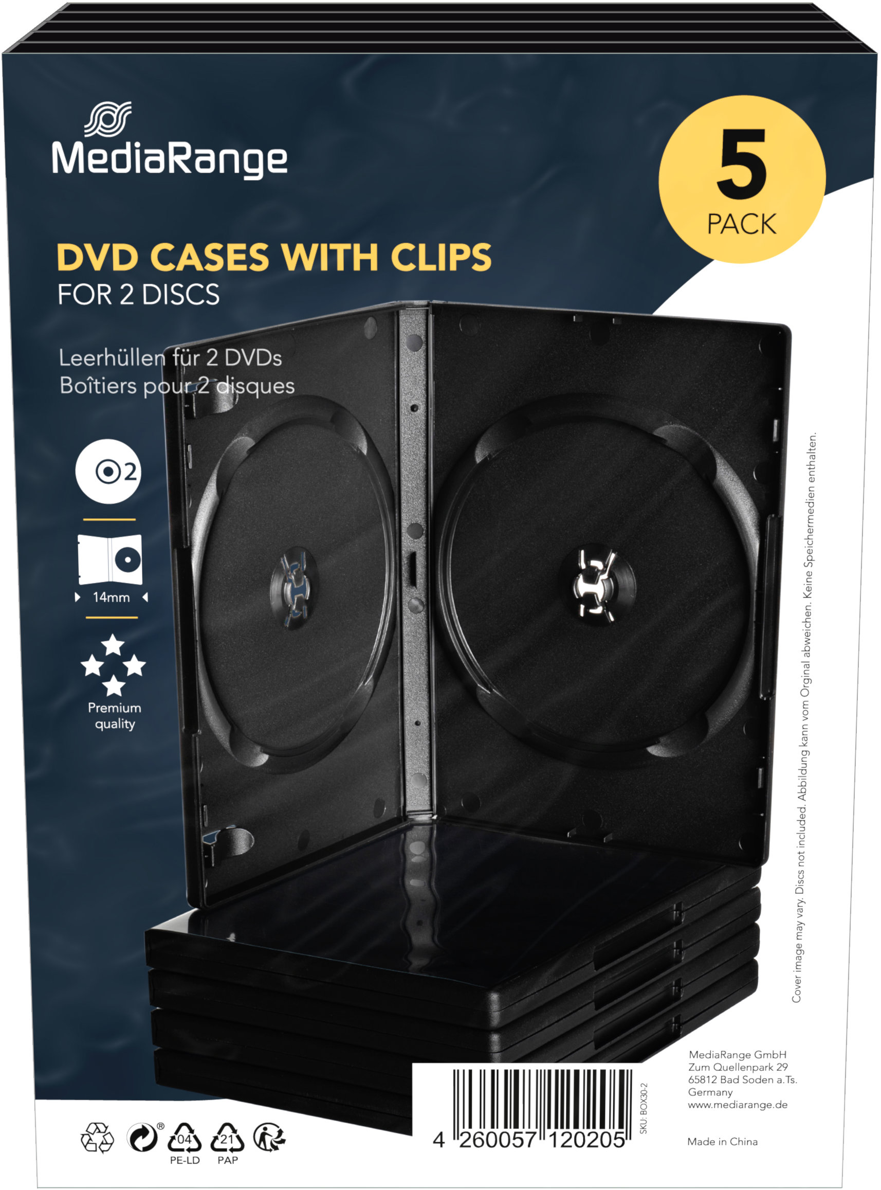 MEDIARANGE 2 DVD 14 mm čierny – 5 ks/bal