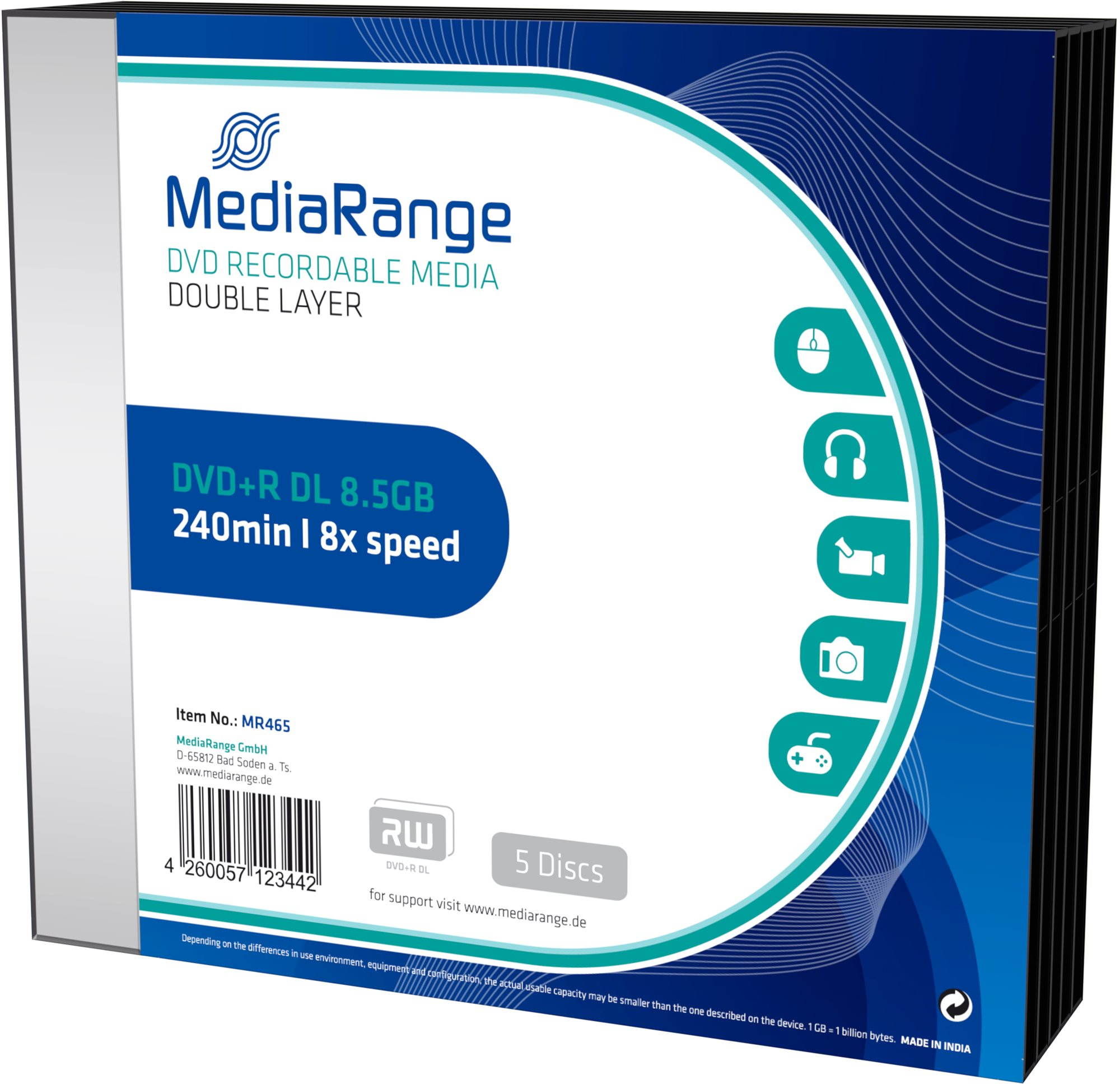 MediaRange DVD+R Double Layer 5 ks v SLIM škatuľke