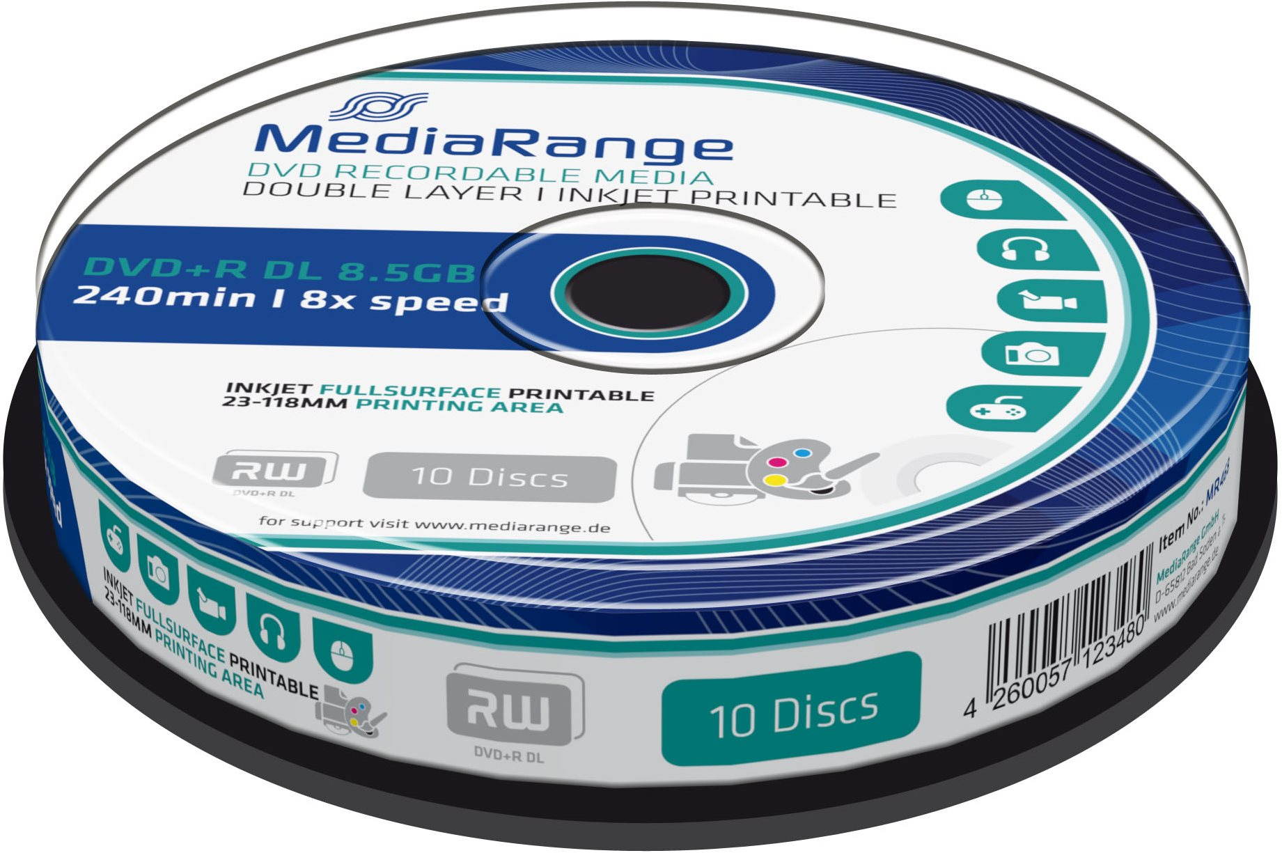 MediaRange DVD+R Dual Layer Printable 10ks cakebox