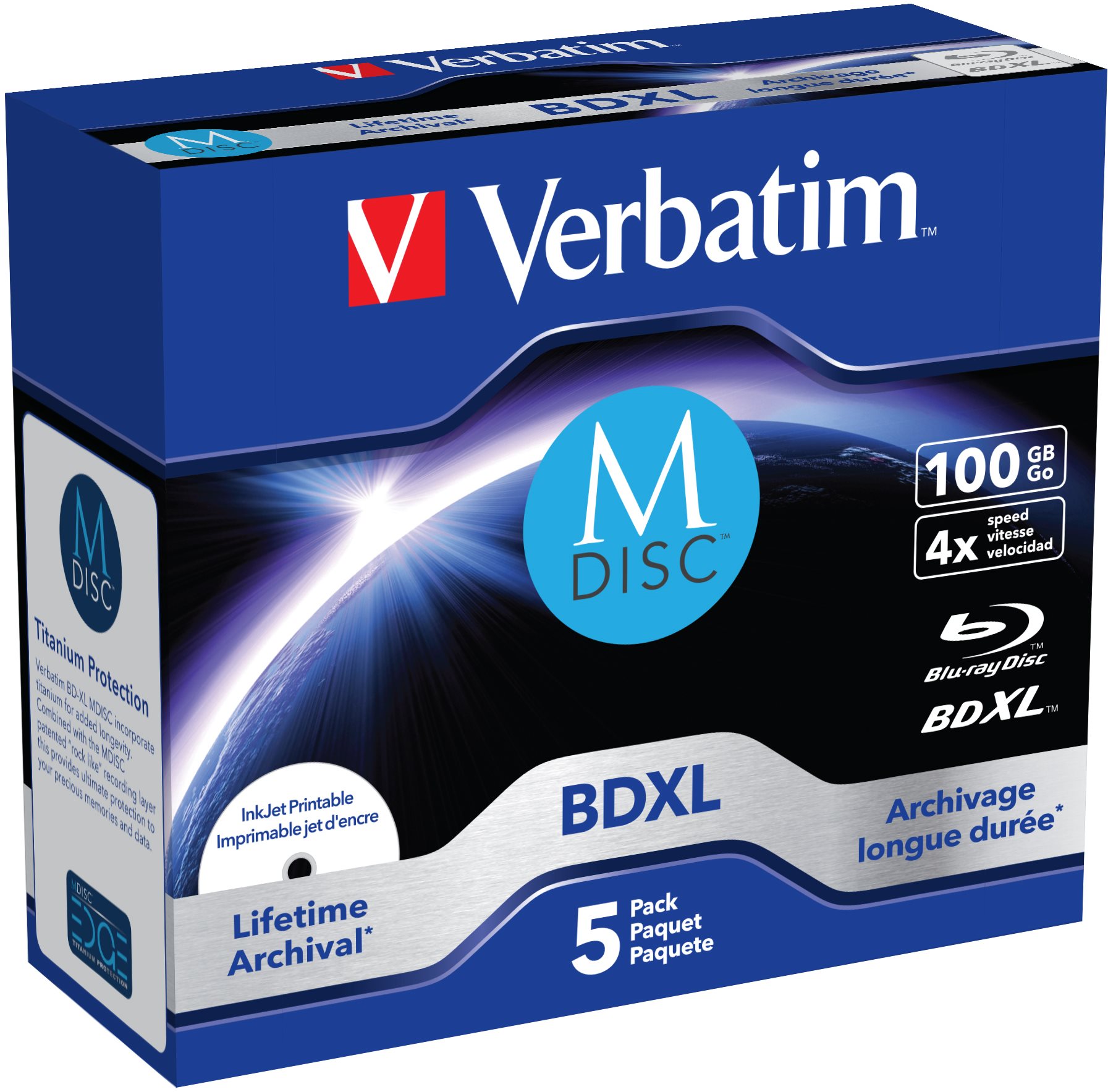 VERBATIM M-DISC BDXL 100 GB PRINTABLE 5pck/BAL Jewel Case