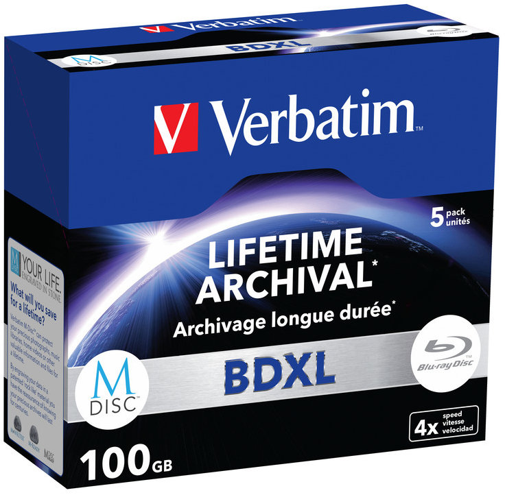 VERBATIM M-DISC BD-R XL 100GB, 4×, jewel case 5 ks