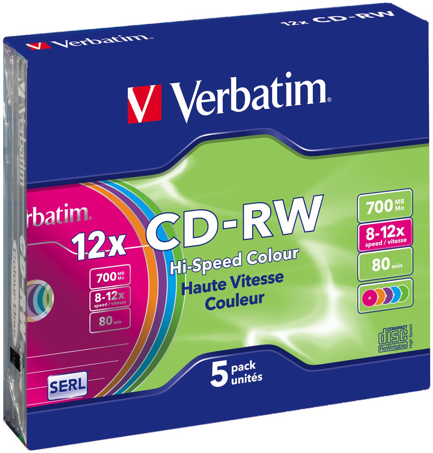 Verbatim CD-RW 8x COLOURS 5 ks v SLIM škatuľke