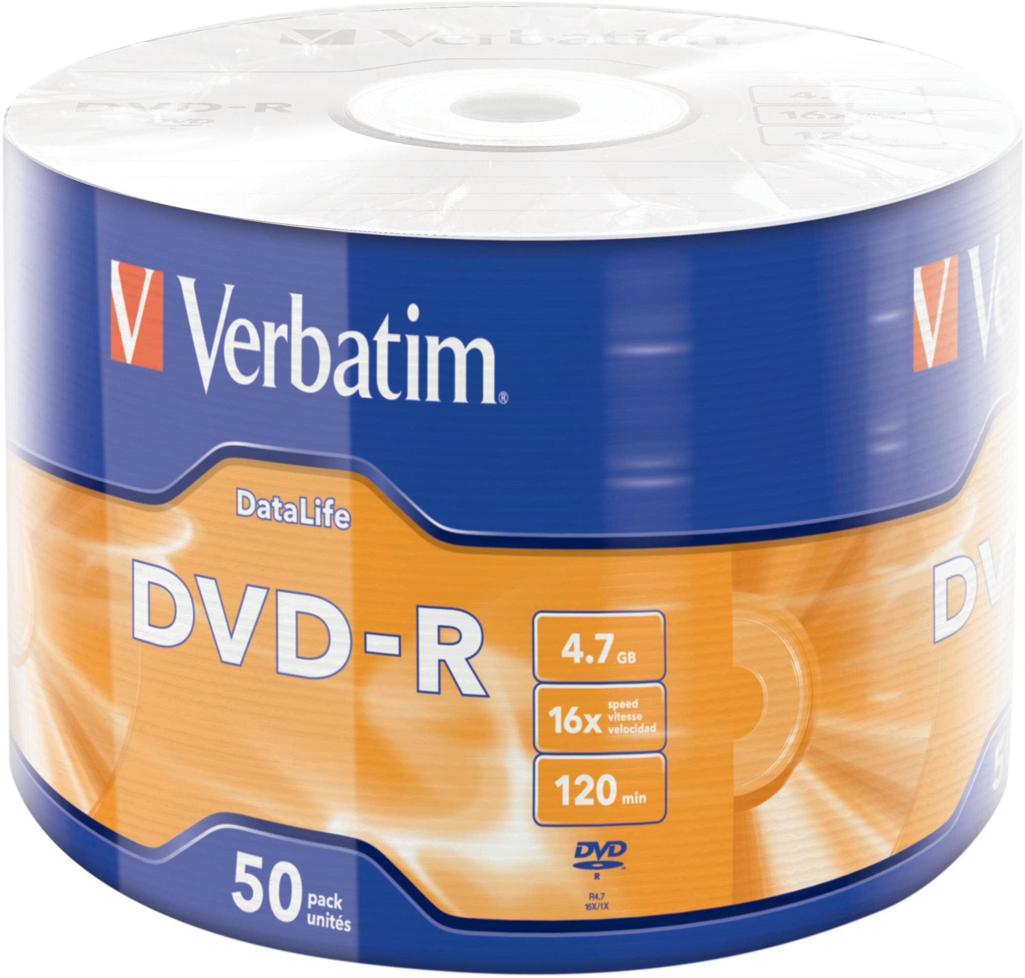 VERBATIM DVD-R DataLife 4,7 GB, 16×, wrap 50 ks