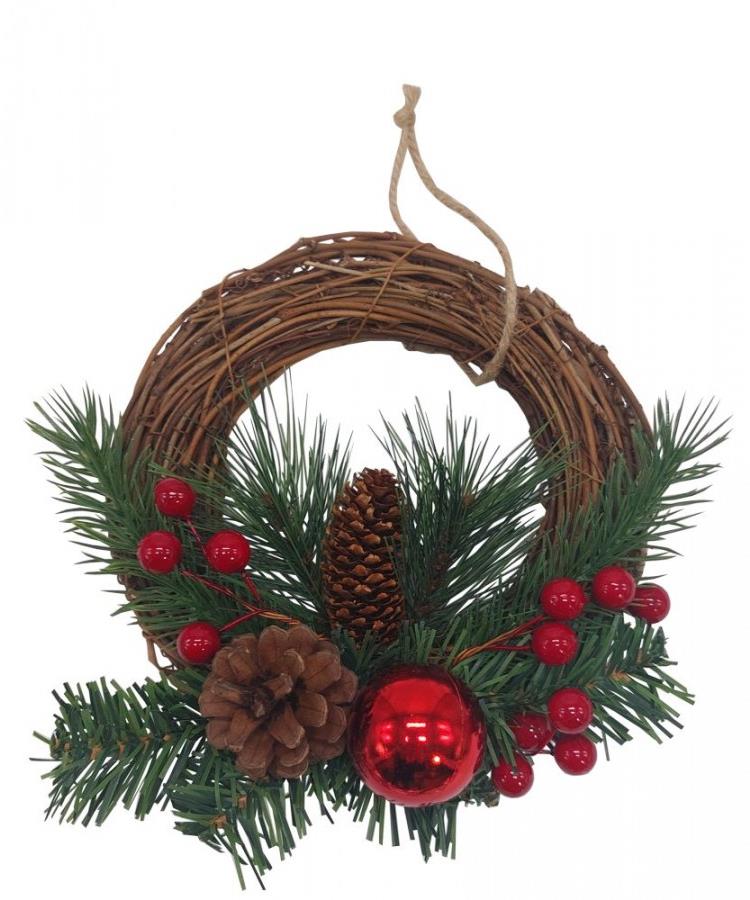 GOBA Vianočný veniec – prútený, na dvere, 20 cm