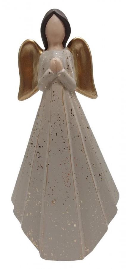 GOBA Vianočná dekorácia – keramický anjel v šatách, zlatý, 31 cm