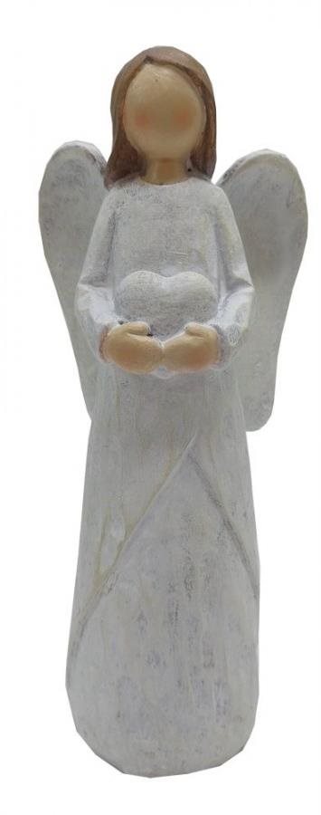 GOBA Vianočná dekorácia – keramický anjel biely, so srdcom, 25 cm