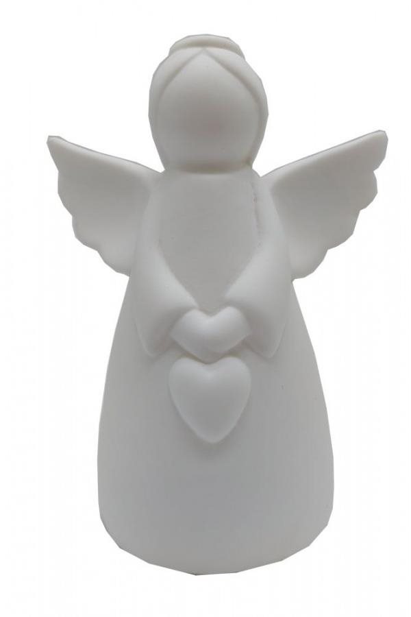 GOBA Vianočná dekorácia – porcelánový LED anjel biely, so srdcom, 16,5 cm