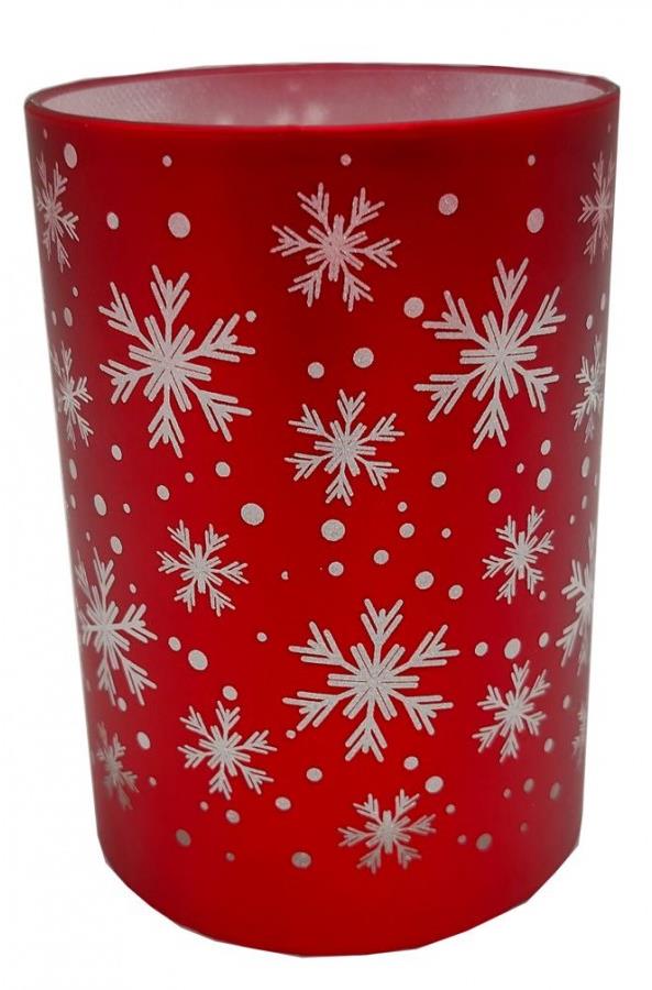 GOBA Vianočný svietnik – sklenený, svietiace červené vločky