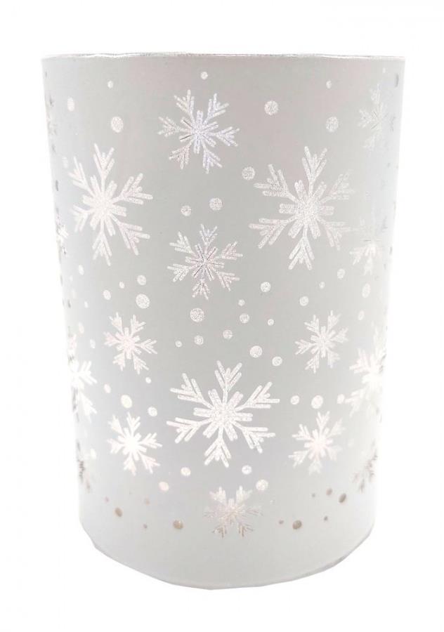 GOBA Vianočný svietnik – sklenený, svietiace biele vločky 12,5 cm