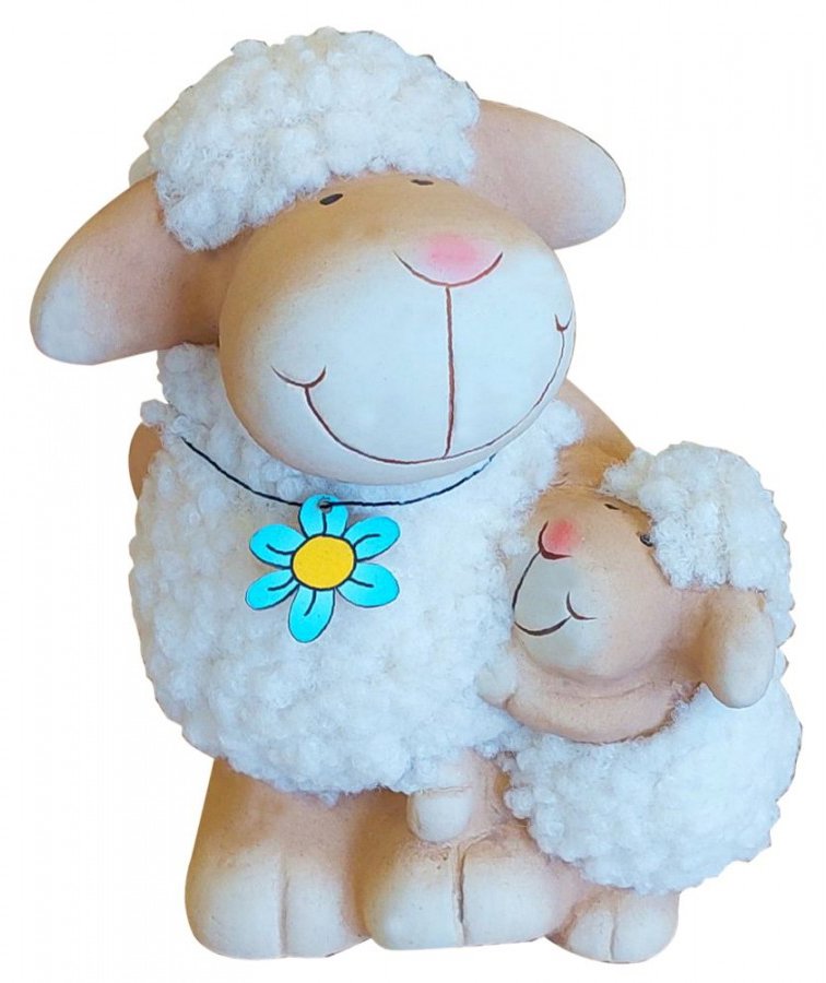 GOBA Veľkonočná dekorácia – Keramická ovčia mamička s kvietkom, 19 × 14 cm