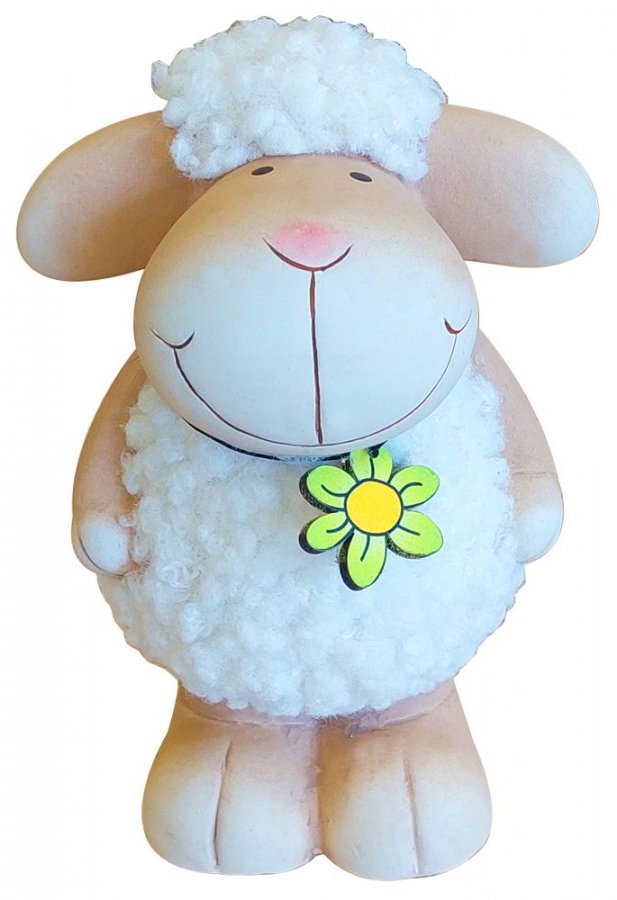 GOBA Veľkonočná dekorácia – Ovečka s kvietkom, 18 × 12 cm
