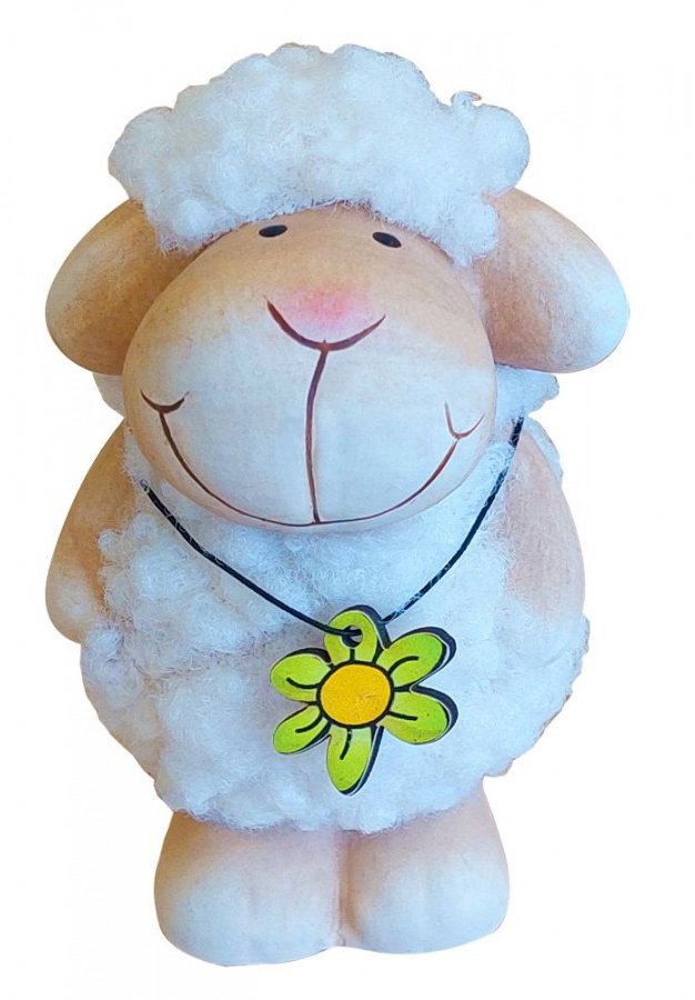 GOBA Veľkonočná dekorácia – Ovečka s kvietkom, 10 × 6 cm