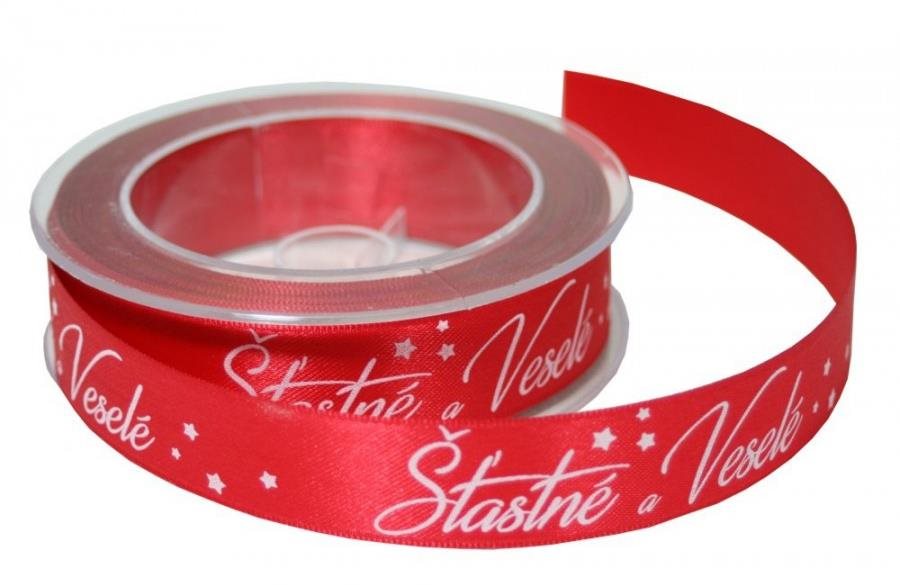 GOBA Stuha – látková, 25 m/2,5 cm, Šťastné a veselé, červená