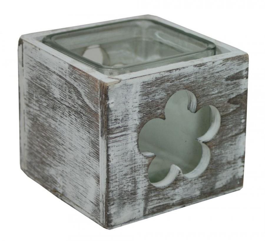 GOBA kytka patina dřevo-sklo 9 × 9 cm