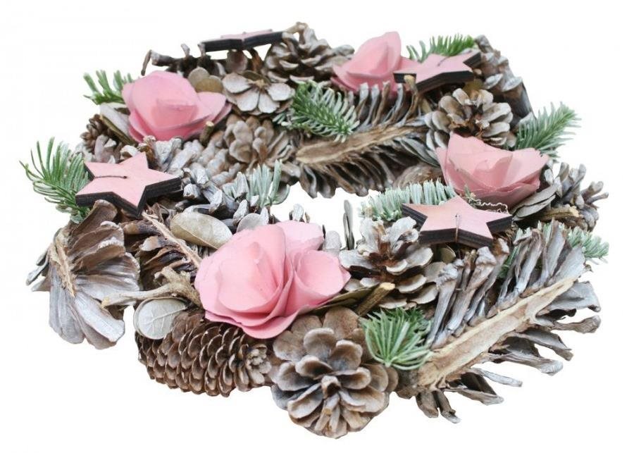 GOBA Vianočný veniec – so šiškami ružový, 30 cm