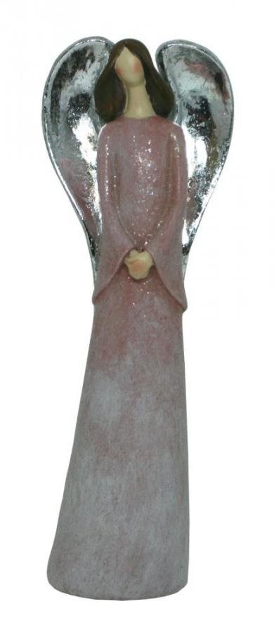 Goba Anjel keramický so striebornými krídlami 26 cm