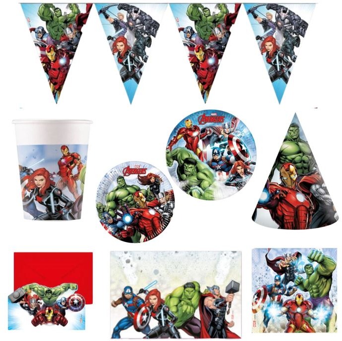 GODAN Detská narodeninová sada Avengers, 12 osôb, 78 ks
