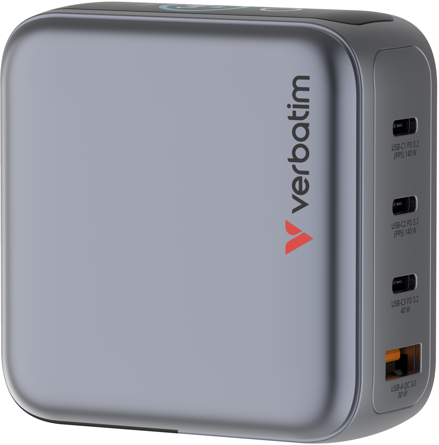 Mini GaN nabíjačka 140 W s displejom + 140 W kábel USB-C na USB-C (nabíjačka a prenos dát) sivá