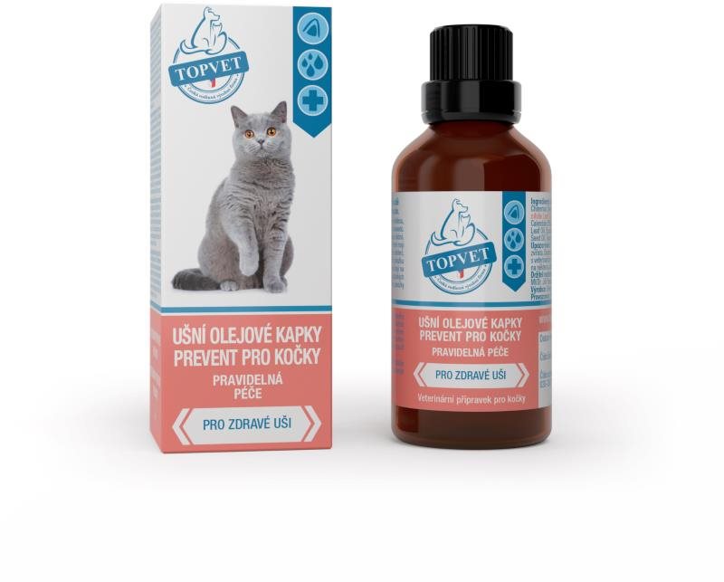 Topvet Ušné olejové kvapky prevent pre mačky 50 ml